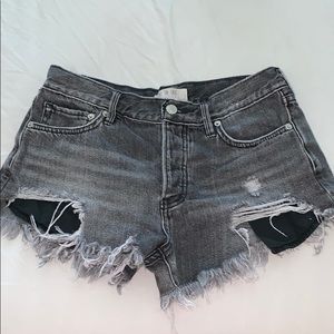 Free People Black Distressed Denim Jean Shorts